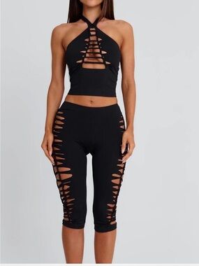 Outcast Zhera Set Halter Top & Capri Pant Medium NWT laser cut out jersey NEW